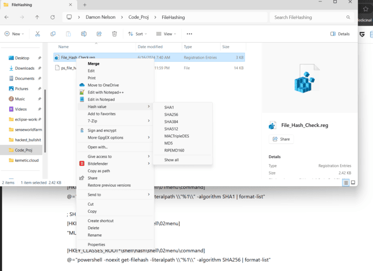 File hashing natively in Windows