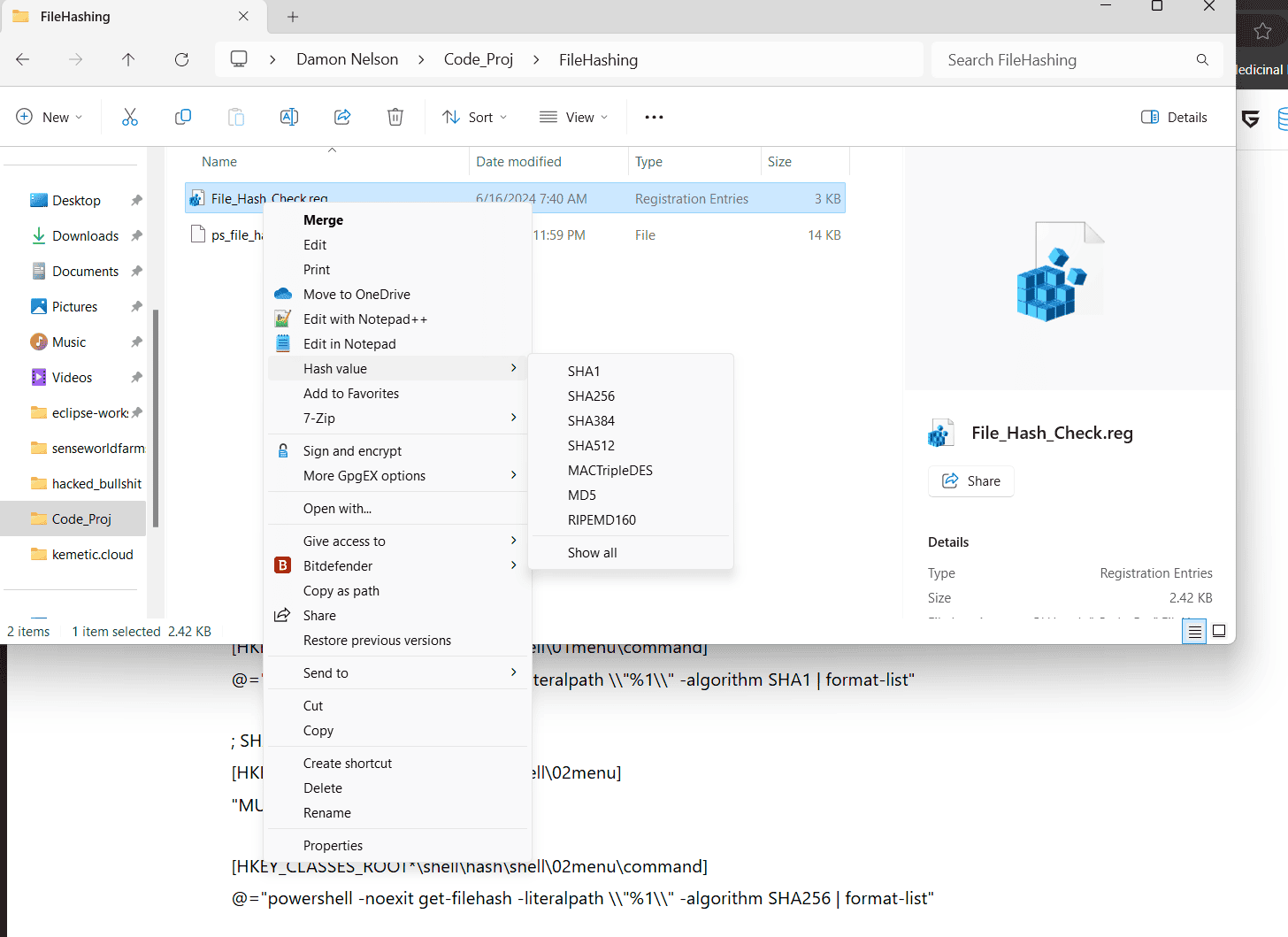 File hashing natively in Windows